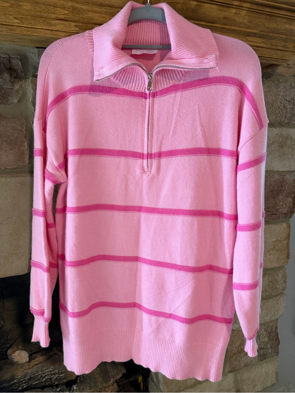 Pink Lily Pink Striped Half-Zip Pullover NWOT